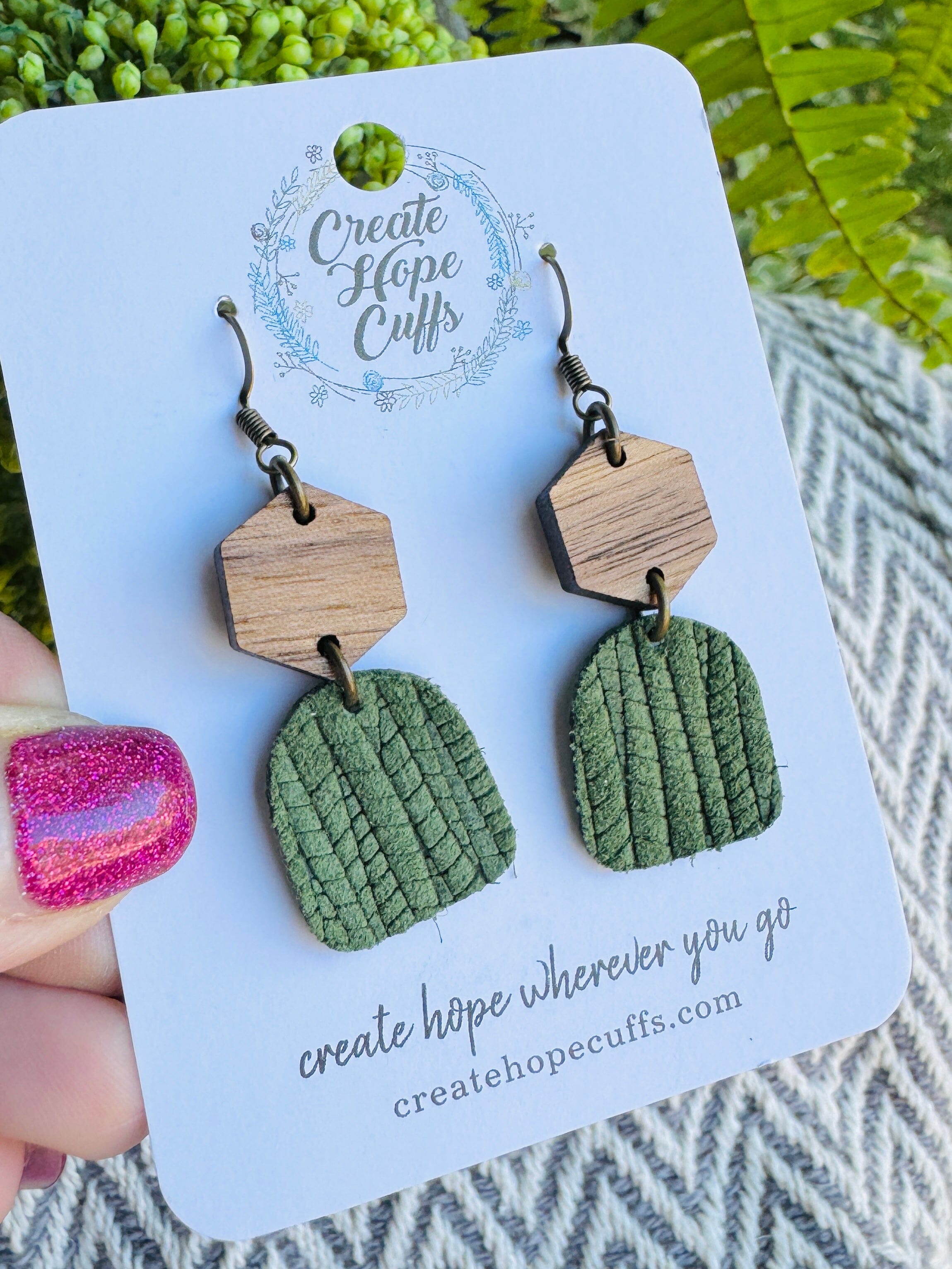 Itty Bitty Solid Prints | 4 Colors | Textured Leather Earrings | Stacked Wood | Hypoallergenic | Women Leather Earrings Create Hope Cuffs