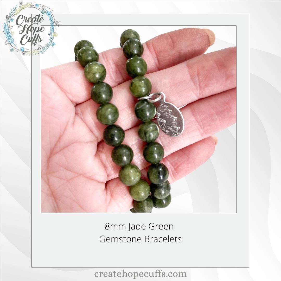 Jade Green Bead Bracelet | Mountain Charm |8mm | Natural Gemstone