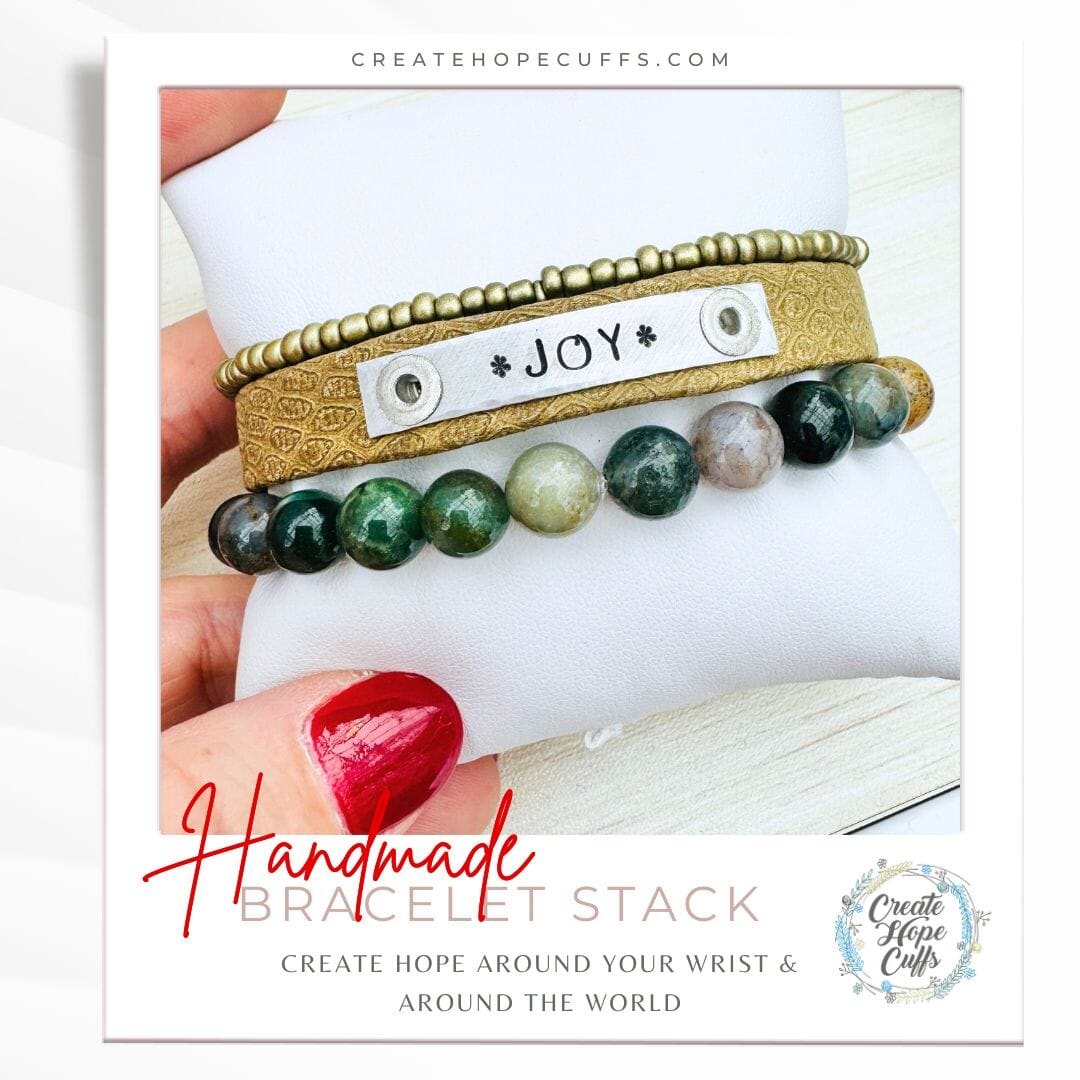 JOY Nordic Olive Stack | Skinny Leather Set | 3 pieces | Bracelets | Womens Skinny Bracelets Create Hope Cuffs