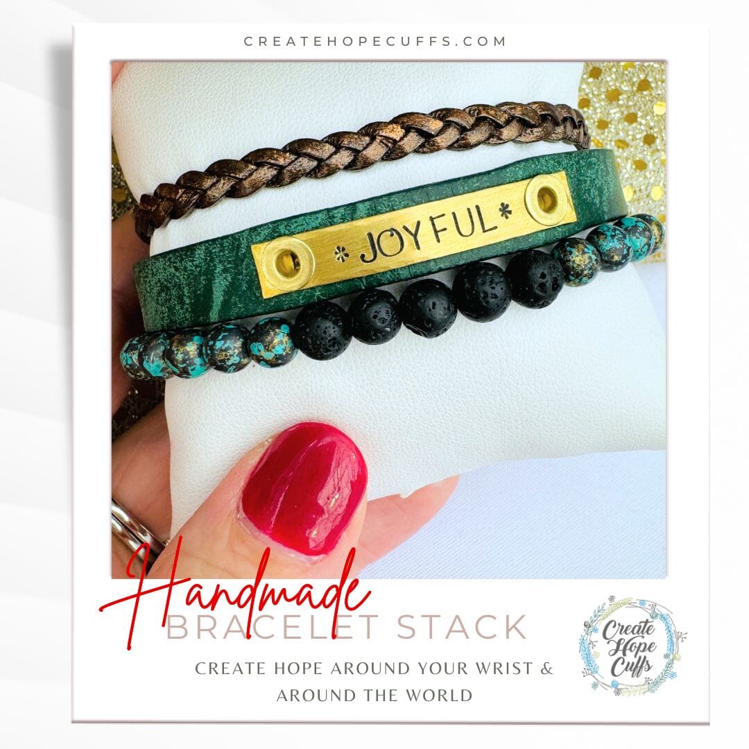 JOYFUL Evergreen Stack | Skinny Leather Set | 3 pieces | Bracelets | Womens Skinny Bracelets Create Hope Cuffs