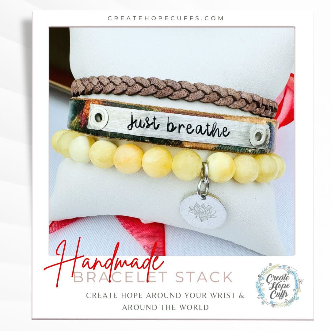 JUST BREATHE Tan Watercolor Stack | Skinny Leather Set | 3 pieces | Bracelets | Womens Skinny Bracelets Create Hope Cuffs