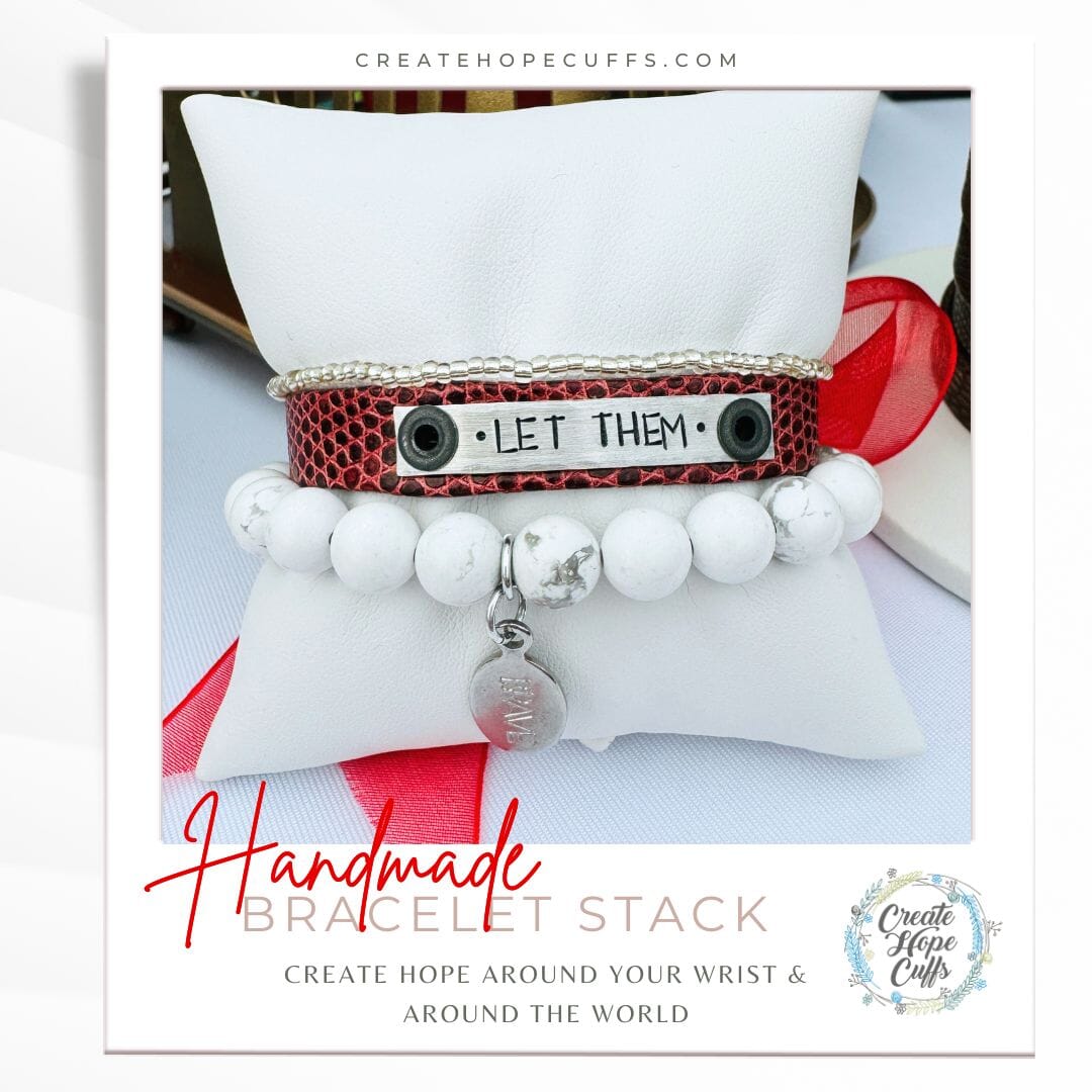 LET THEM Maroon Lizard Stack | Skinny Leather Set | 3 pieces | Bracelets | Womens Skinny Bracelets Create Hope Cuffs
