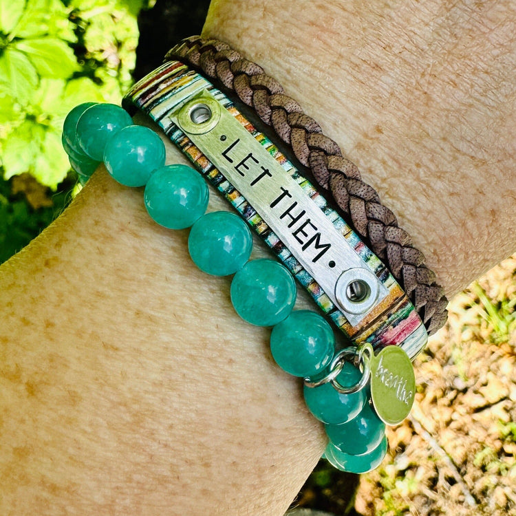 LET THEM Stripe Stack | Skinny Leather Stack Set | 3 pieces | Bracelets | Womens Skinny Bracelets Create Hope Cuffs