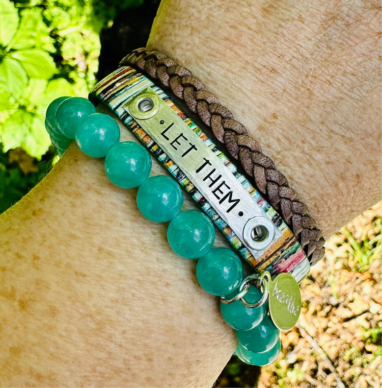 LET THEM Stripe Stack | Skinny Leather Stack Set | 3 pieces | Bracelets | Womens Skinny Bracelets Create Hope Cuffs