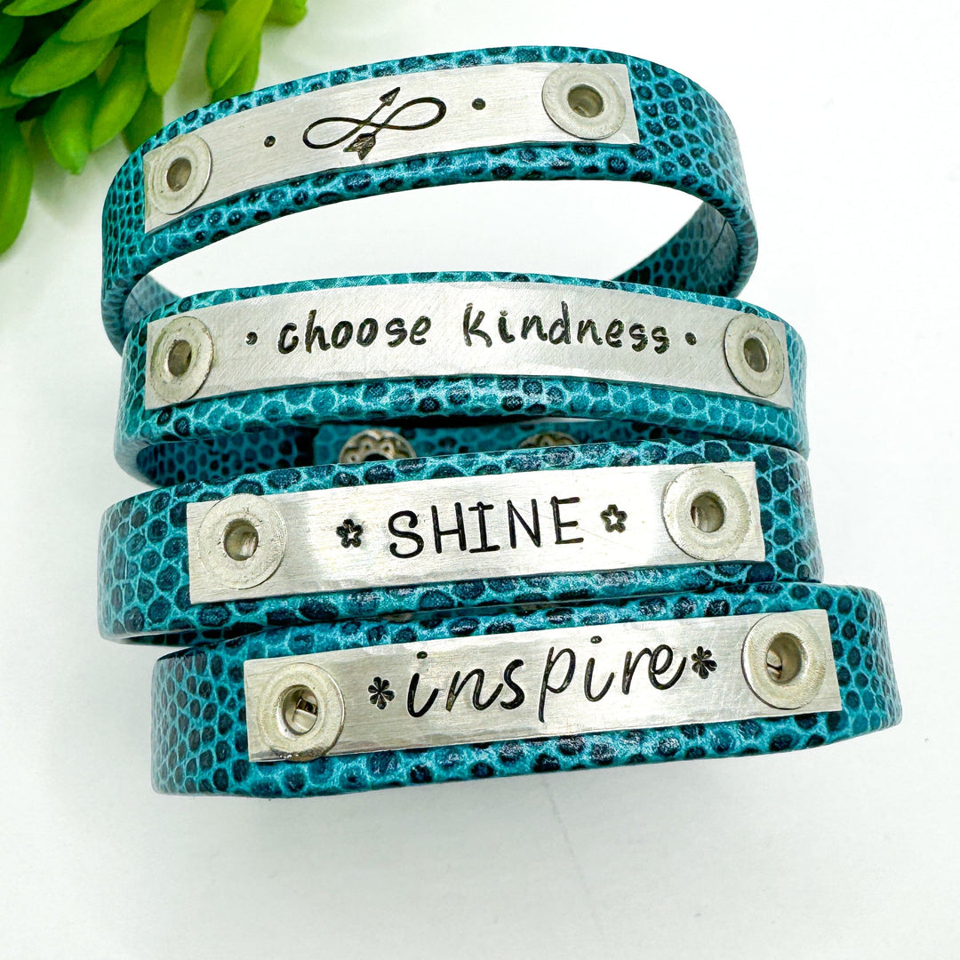 Lizard Blue | 4 Phrases | Leather Skinny Bracelet | Adjustable Skinny Bracelets Create Hope Cuffs