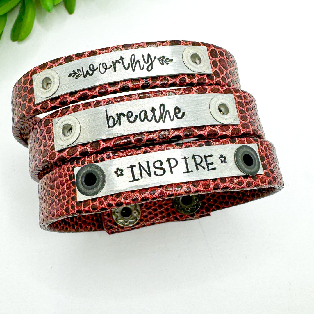 Lizard Maroon | 3 Phrases | Leather Skinny Bracelet | Adjustable Skinny Bracelets Create Hope Cuffs