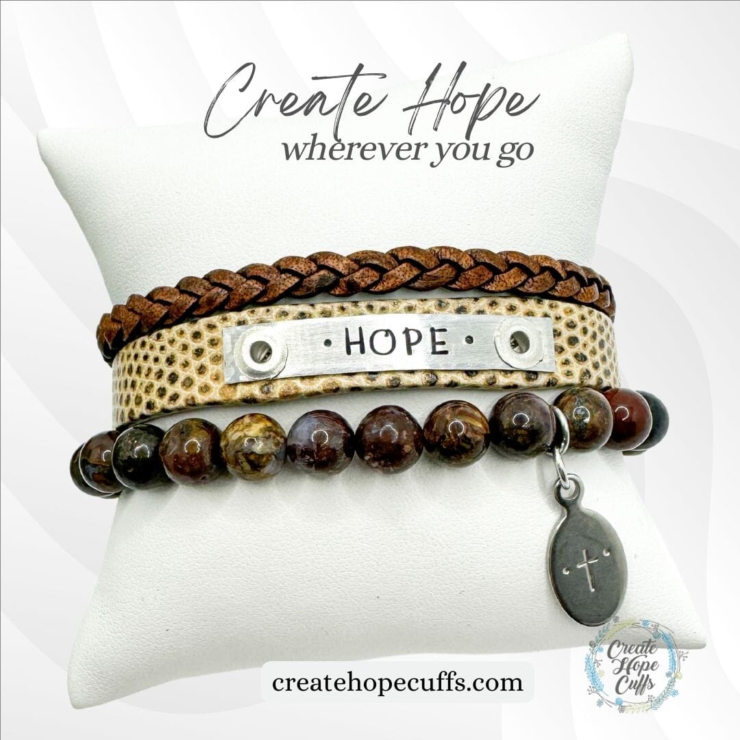 Lizard Tan HOPE Stack | Skinny Leather Stack Set | 3 pieces | Bracelets | Womens Skinny Bracelets Create Hope Cuffs
