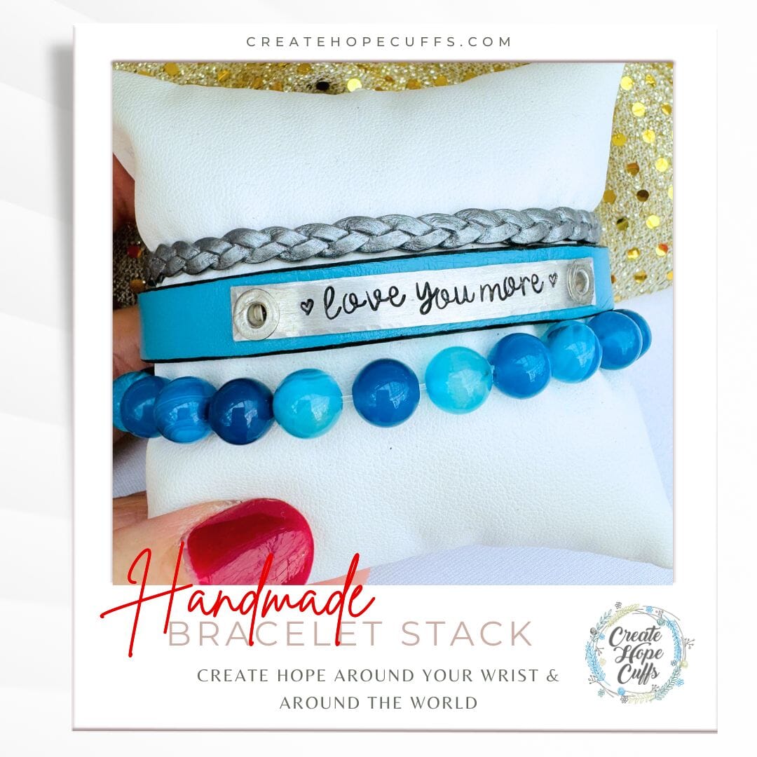 LOVE YOU MORE Teal Blue Stack | Skinny Cork Set | 3 pieces | Bracelets | Womens Skinny Bracelets Create Hope Cuffs