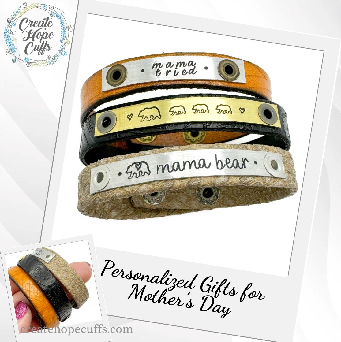 Mama Bear Cubs | 3 Colors | Leather Skinny Bracelet | Adjustable Skinny Bracelets Create Hope Cuffs 