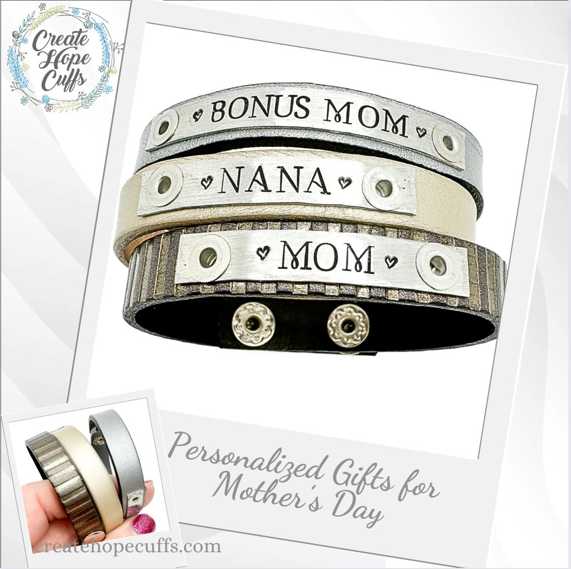 MoM, Nana, Bonus Mom and More | 3 Colors | Leather Skinny Bracelet | Adjustable Skinny Bracelets Create Hope Cuffs 