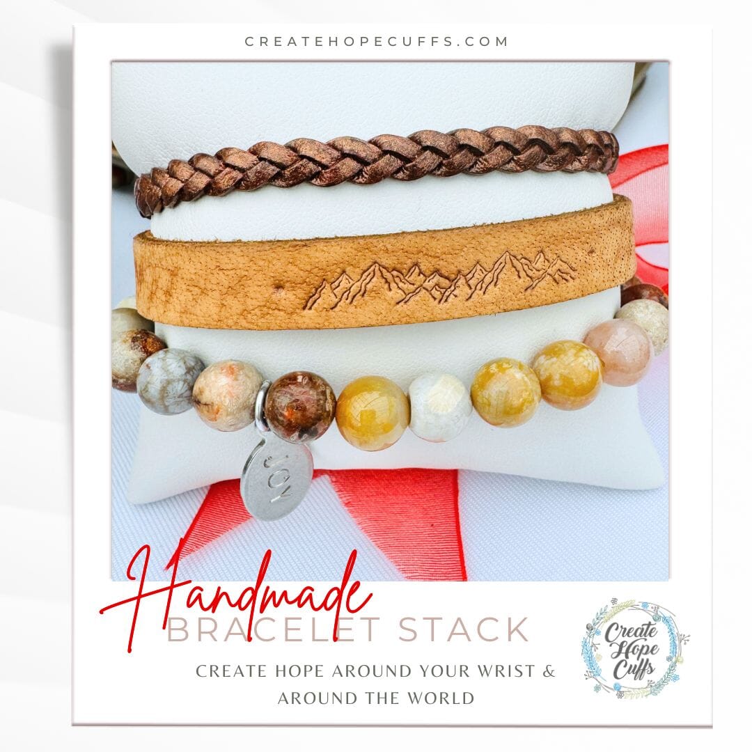 MOUNTAIN SCAPE Vintage Tan Stack | Skinny Leather Set | 3 pieces | Bracelets | Womens Skinny Bracelets Create Hope Cuffs