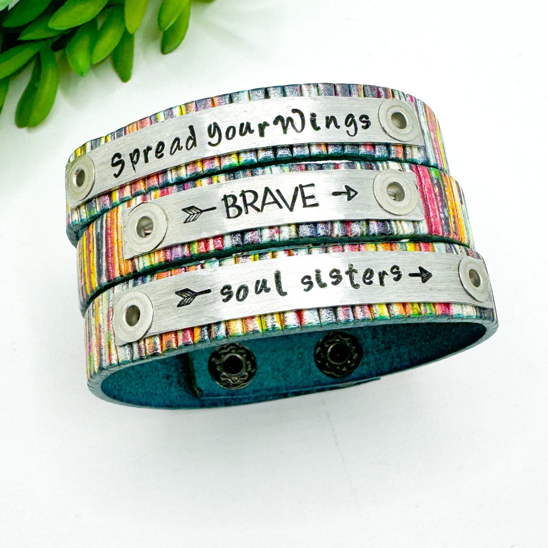 Multi-Shimmer Rainbow | 3 Phrases | Leather Skinny Bracelet | Adjustable Skinny Bracelets Create Hope Cuffs