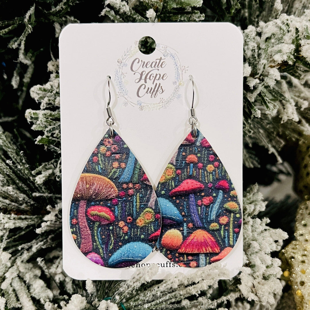 Mushroom Fanatics | Teardrop Leather Earrings | Hypoallergenic | Women Leather Earrings Create Hope Cuffs