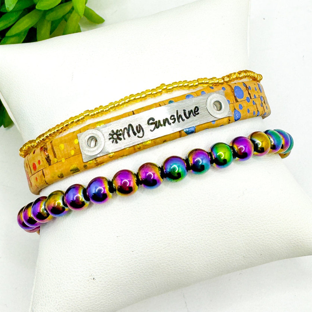 My Sunshine Stack | Natural Rainbow Fleck Skinny Leather Set | 3 pieces | Bracelets | Womens Skinny Bracelets Create Hope Cuffs