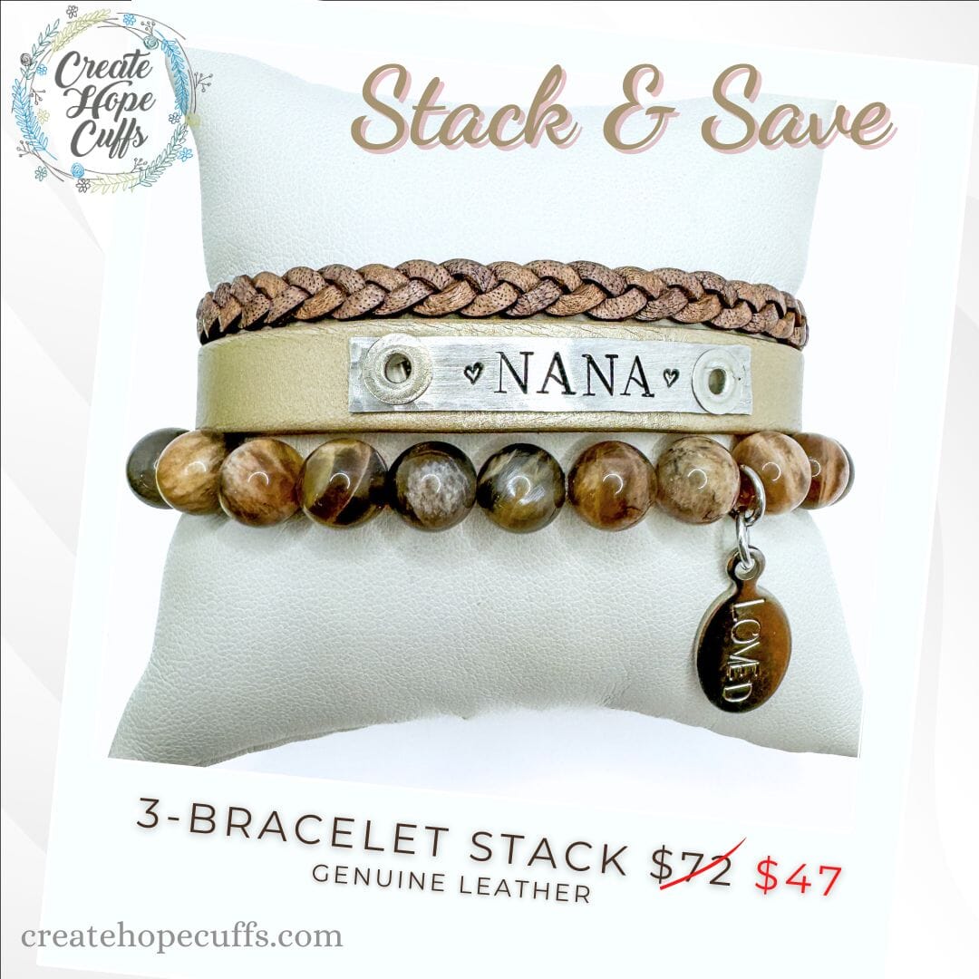 NANA Stack | Skinny Leather Stack Set | 3 pieces | Bracelets | Womens Skinny Bracelets Create Hope Cuffs