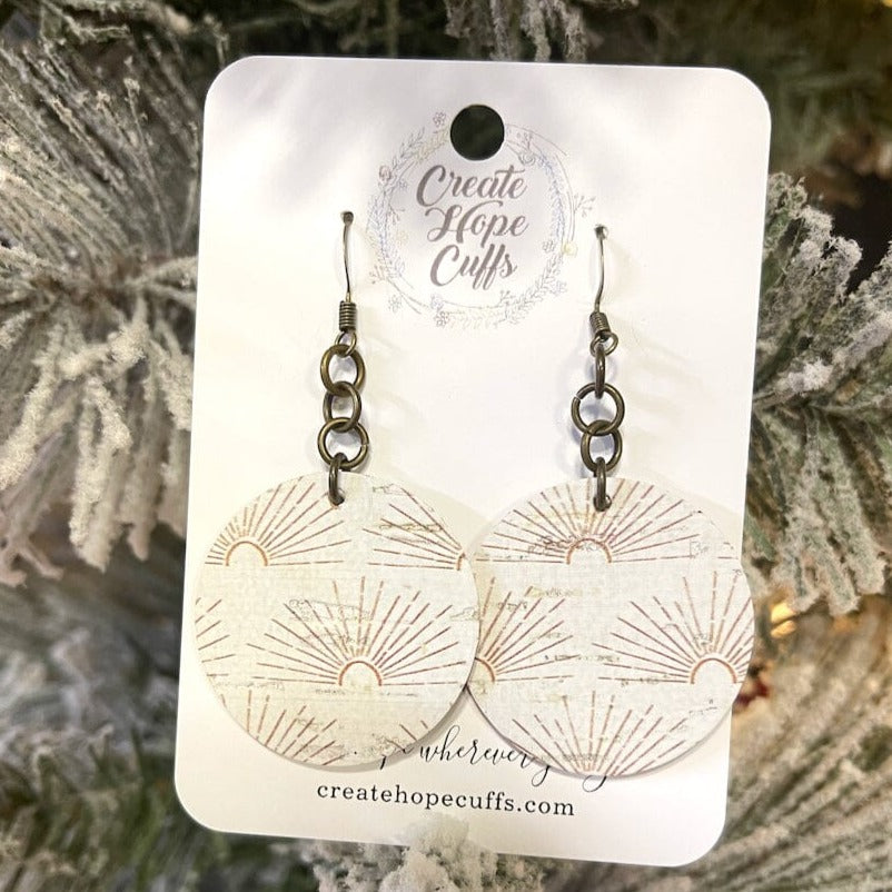 Neutral Sunburts Circles | 2.5" Leather Earrings | Hypoallergenic | Women Leather Earrings Create Hope Cuffs