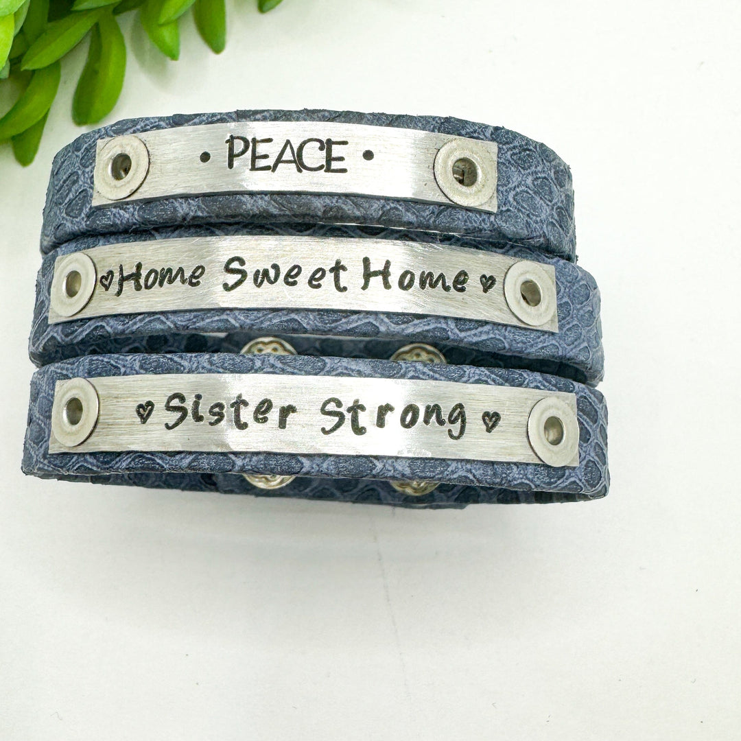 Nordic Sky Blue | 3 Phrases | Leather Skinny Bracelet | Adjustable Skinny Bracelets Create Hope Cuffs