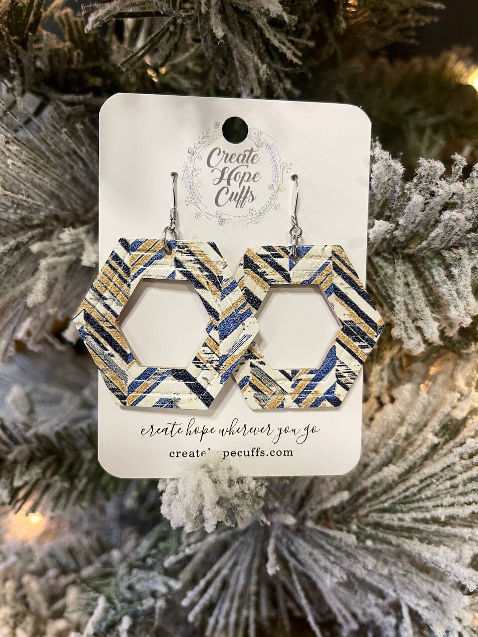 Open Geo Chevron Hexagon | 2" Leather Circle Earrings | Hypoallergenic | Women Leather Earrings Create Hope Cuffs