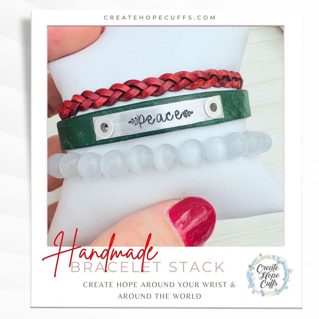 PEACE Evergreen Red Stack | Skinny Leather Set | 3 pieces | Bracelets | Womens Skinny Bracelets Create Hope Cuffs