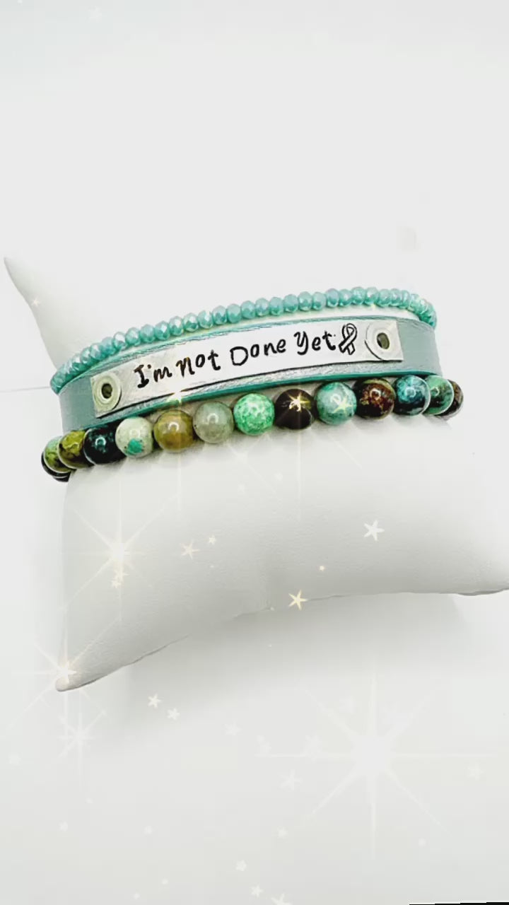 I'M NOT DONE YET Brushed Teal Stack | Skinny Leather Stack Set | 3 pieces | Bracelets | Womens