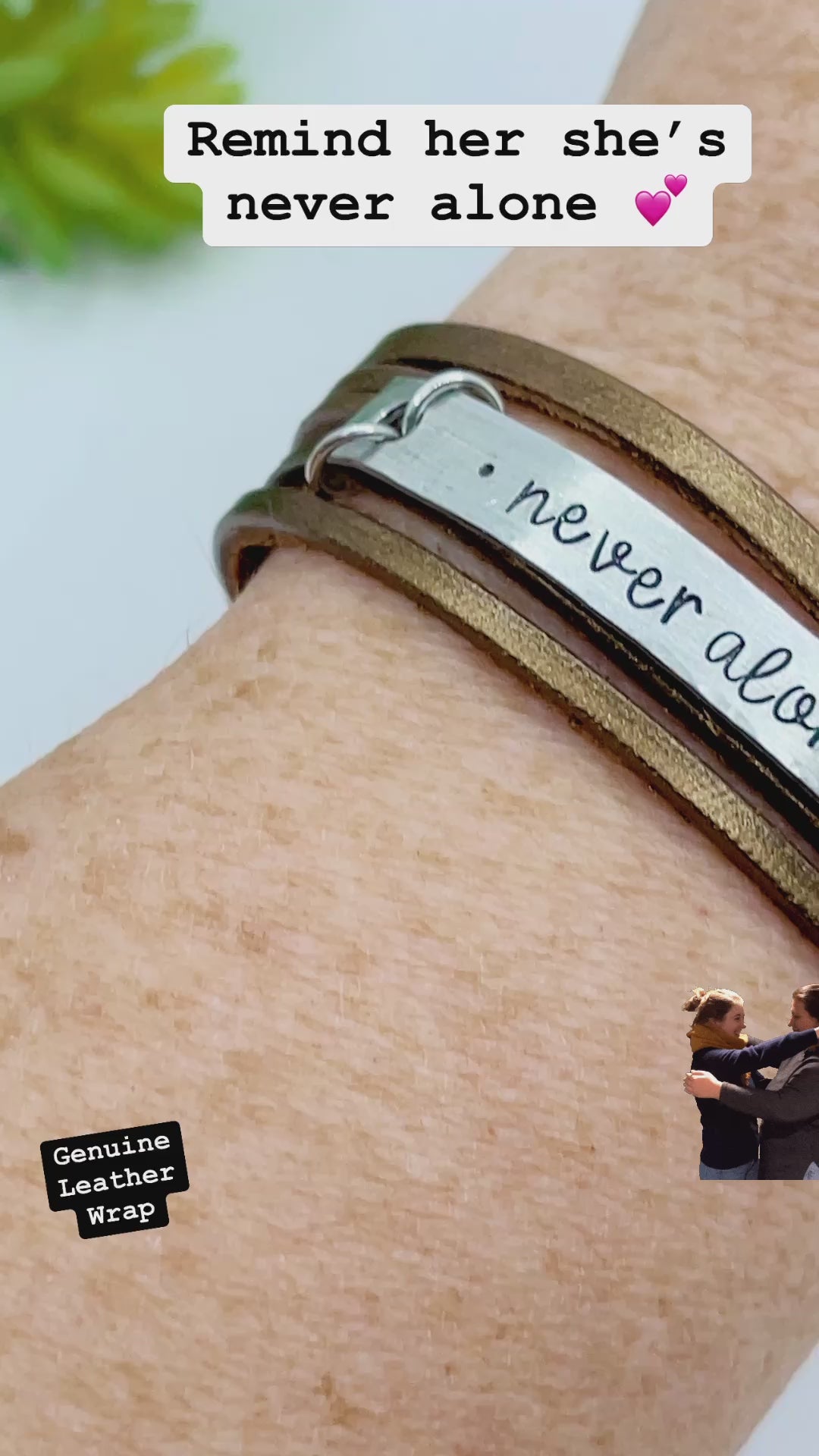 Metallic Bronze NEVER ALONE Mini Leather Wrap Bracelet | Women Teens | Adjustable