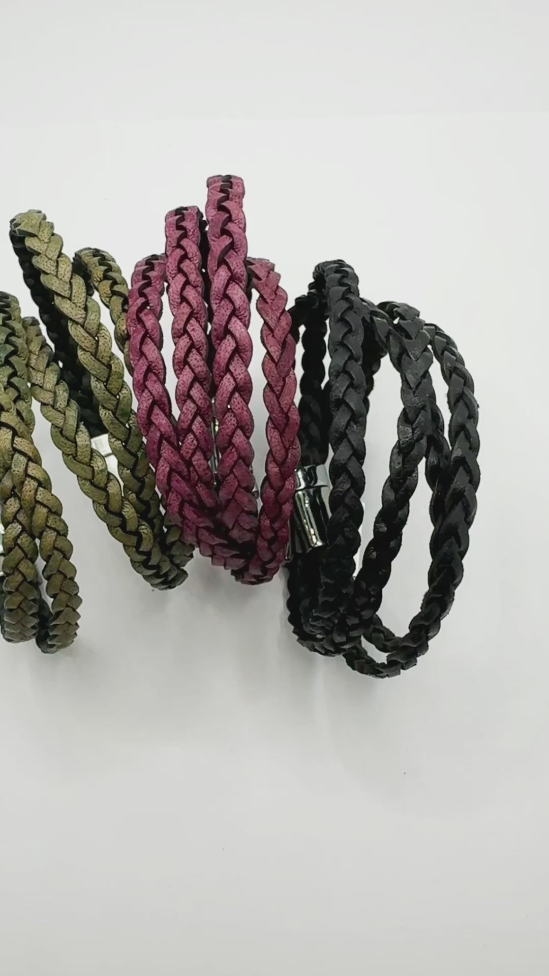 5mm FLAT Braided Leather Bracelets | SET A | 8 colors | Magnetic Closure | Unisex