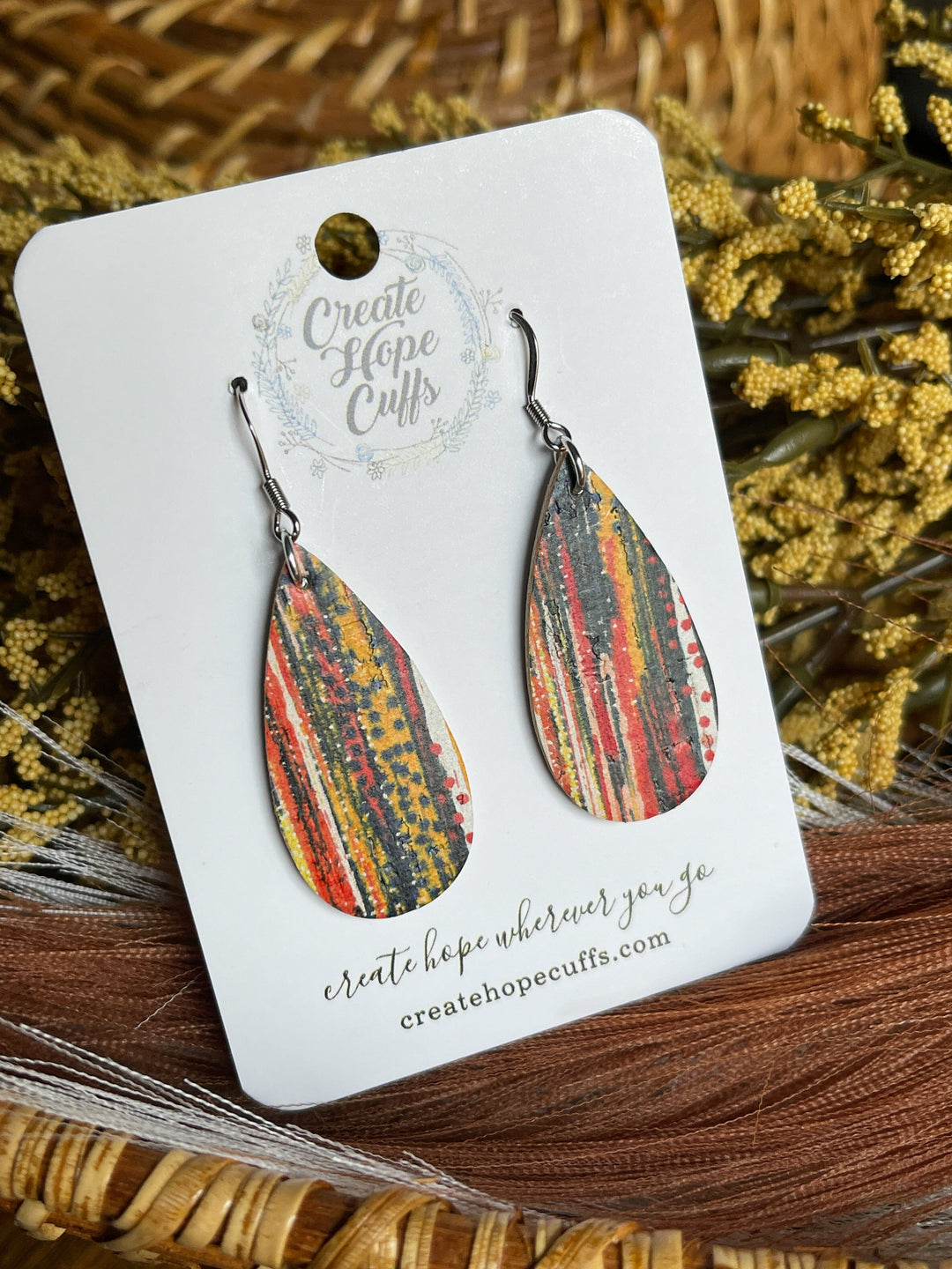 Prism Stripe | Thin Teardrop Leather Earrings | Hypoallergenic | Women Leather Earrings Create Hope Cuffs