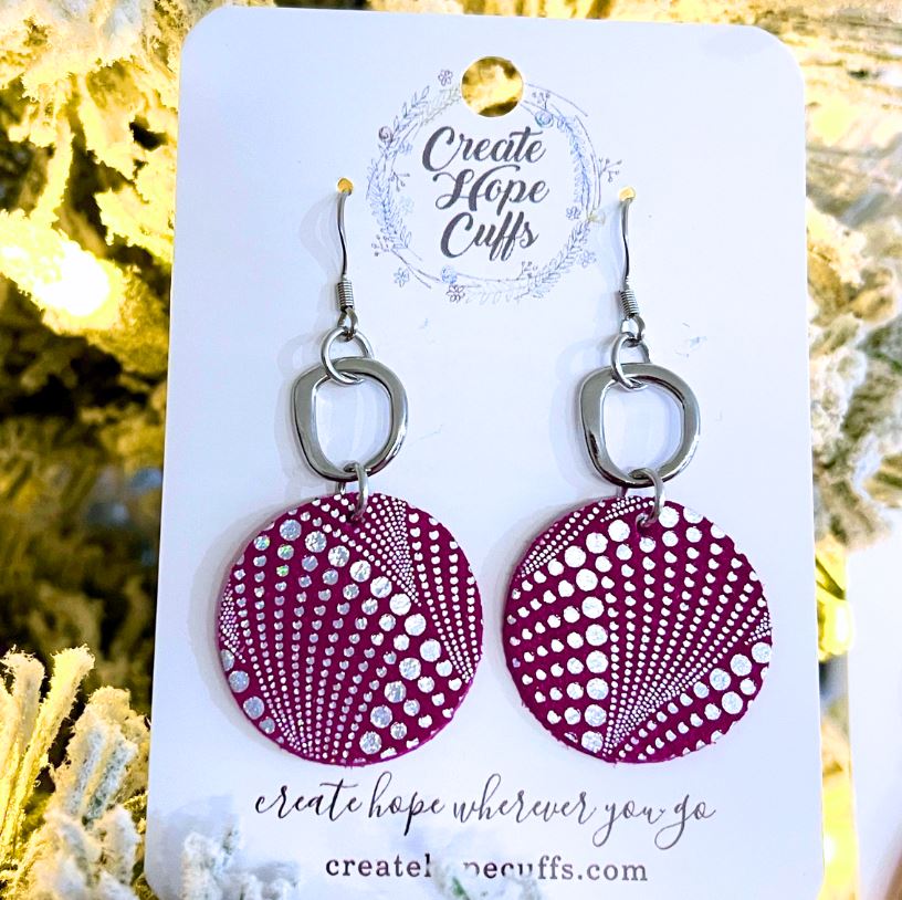 Red Halo Circles | 2" Ring Leather Earrings | Hypoallergenic | Women Leather Earrings Create Hope Cuffs
