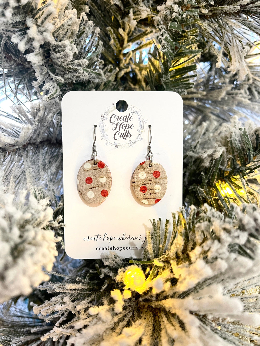 Red Polka Dot | 2 Styles | Leather Earrings | Hypoallergenic | Women Leather Earrings Create Hope Cuffs 1.25" Oval (no wood)