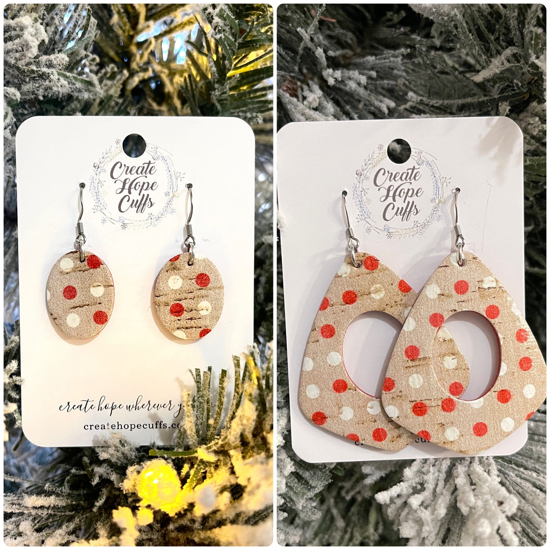 Red Polka Dot | 2 Styles | Leather Earrings | Hypoallergenic | Women Leather Earrings Create Hope Cuffs Choose Your Size
