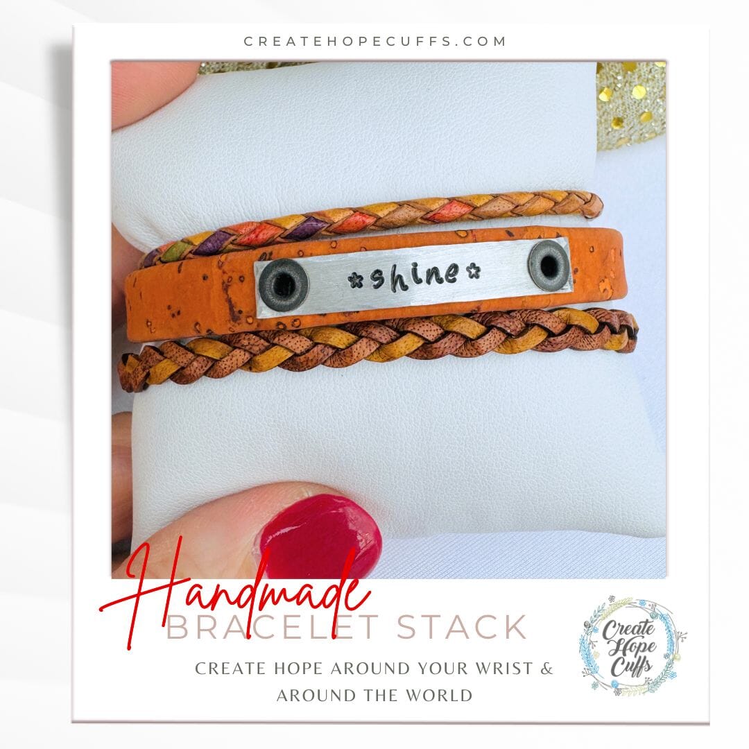 SHiNE Fire Orange Stack | Skinny Cork Set | 3 pieces | Bracelets | Womens Skinny Bracelets Create Hope Cuffs