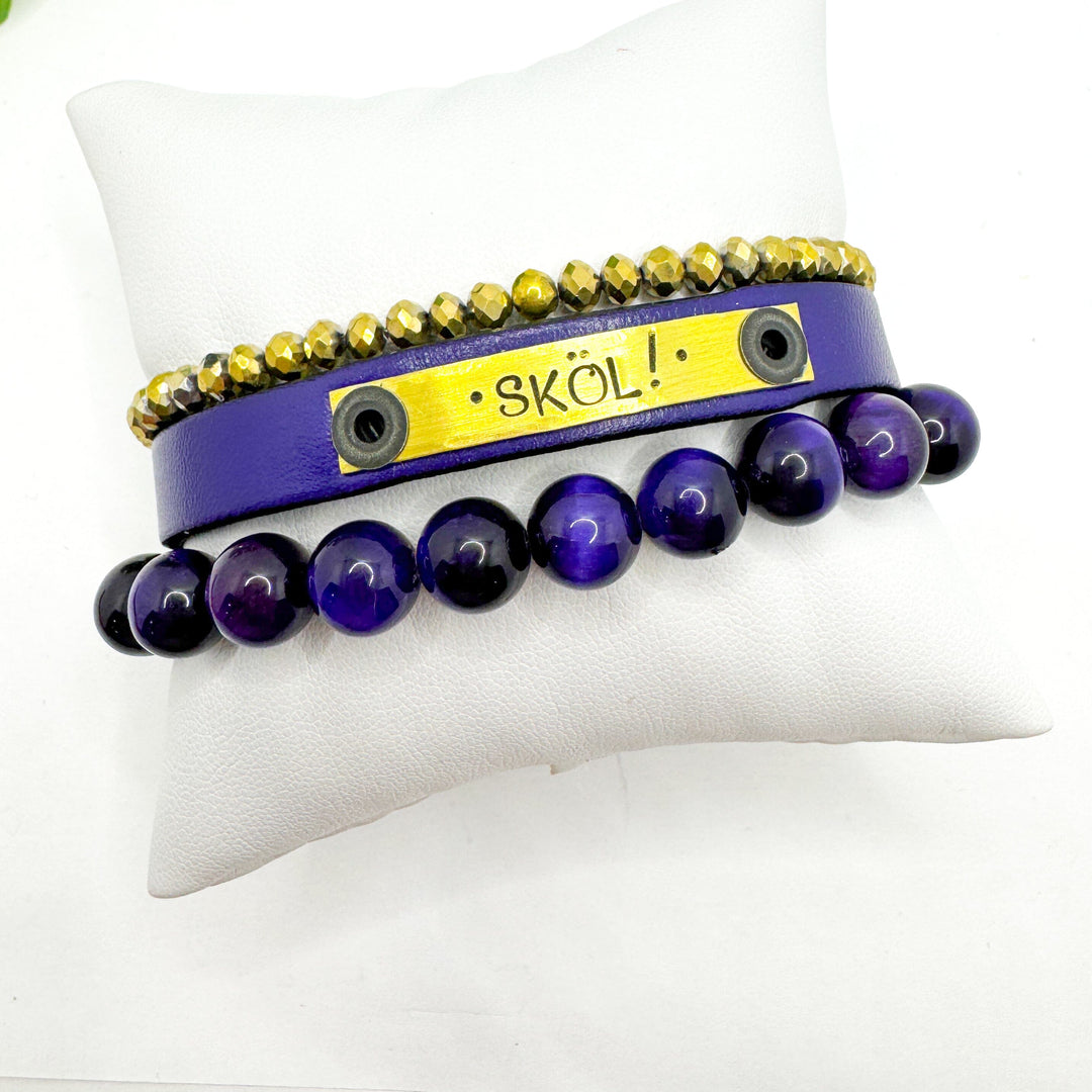 SKOL Stack | PURPLE Skinny Leather Set | 3 pieces | Bracelets | Womens Skinny Bracelets Create Hope Cuffs