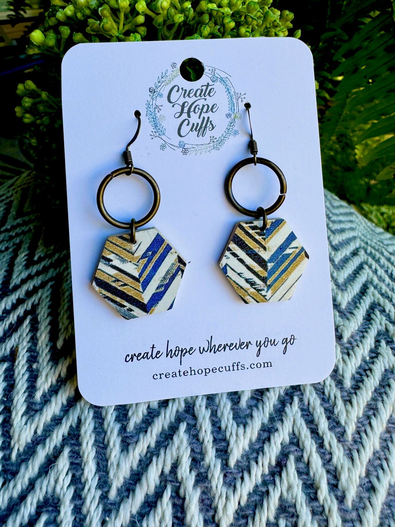 Small Chevron Deco Leather Earrings | Stacked Hexagon | Hypoallergenic | Women Leather Earrings Create Hope Cuffs