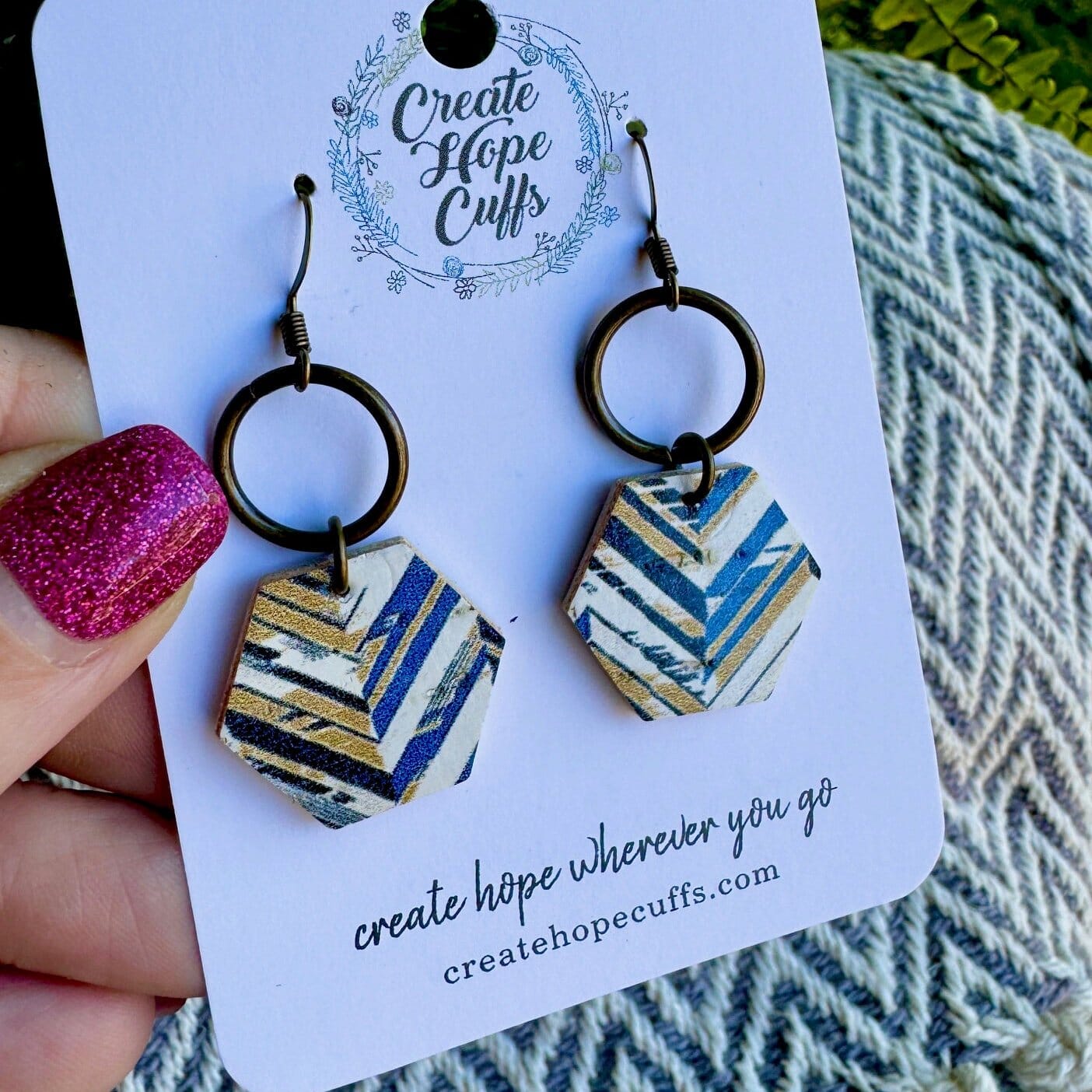 Small Chevron Deco Leather Earrings | Stacked Hexagon | Hypoallergenic | Women Leather Earrings Create Hope Cuffs