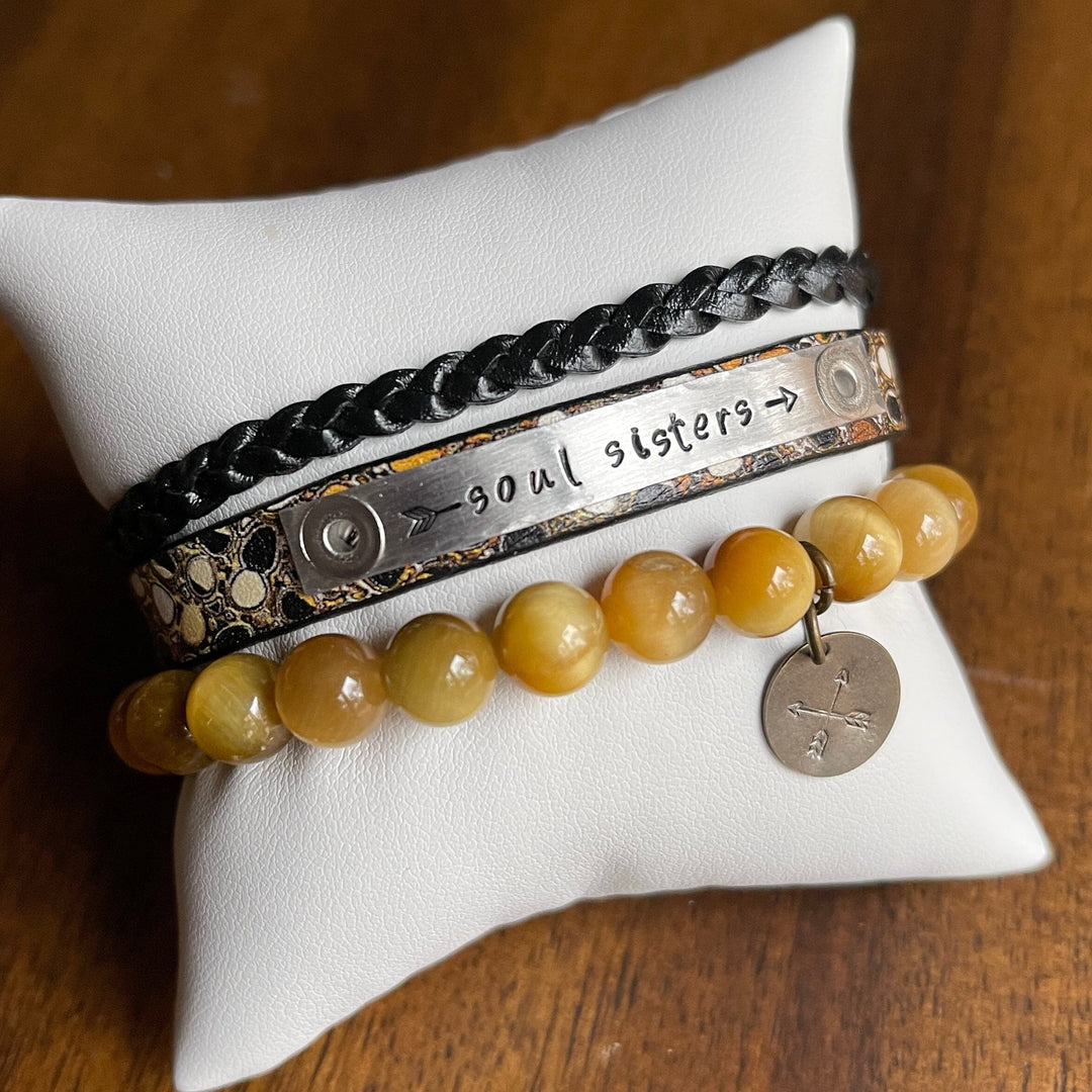 SOUL SISTERS Pebbles Stack | Skinny Leather Stack Set | 3 pieces | Bracelets | Womens Skinny Bracelets Create Hope Cuffs