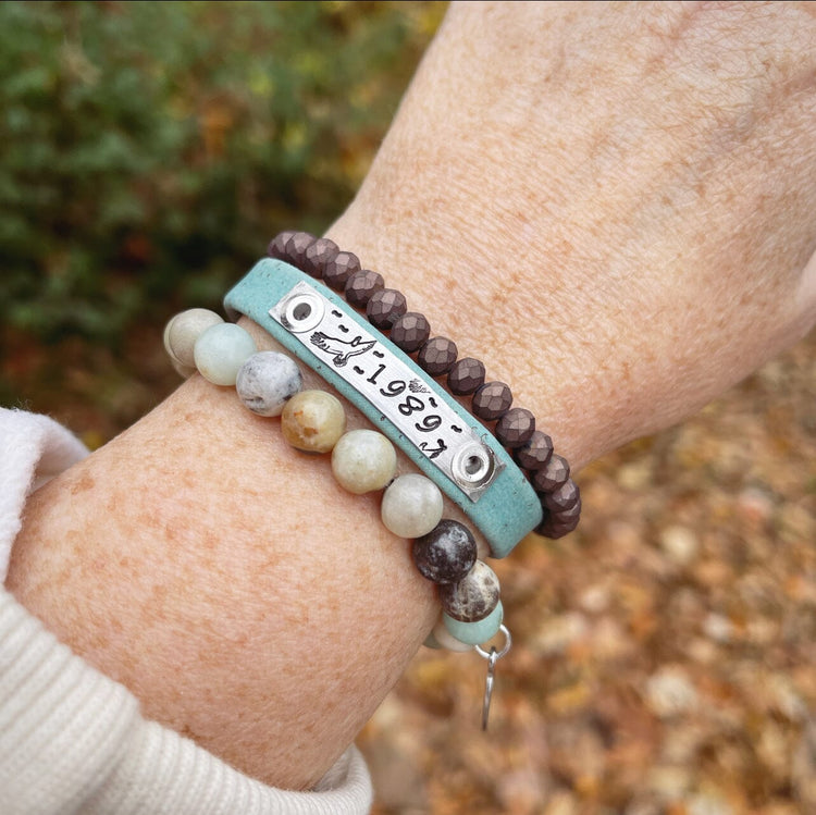 STACK SET | 1989 Sky Blue Cork | Skinny Set Bracelets | Womens Skinny Bracelets Create Hope Cuffs