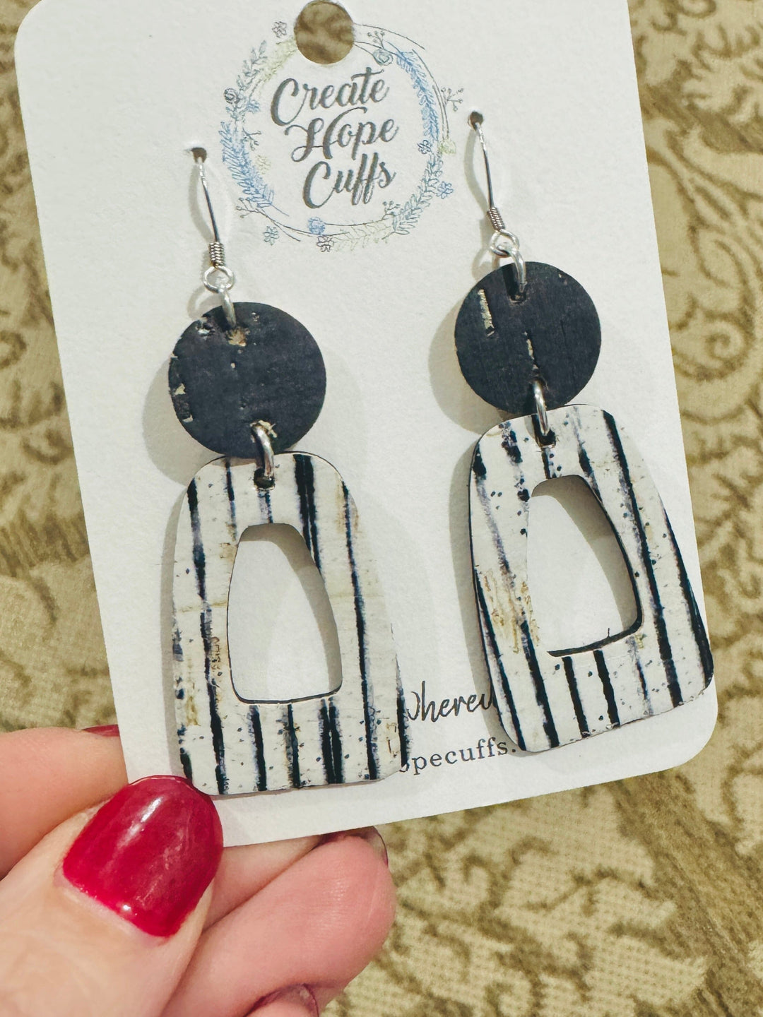 Striped Navy | Stacked Leather Earrings | Hypoallergenic | Women Leather Earrings Create Hope Cuffs