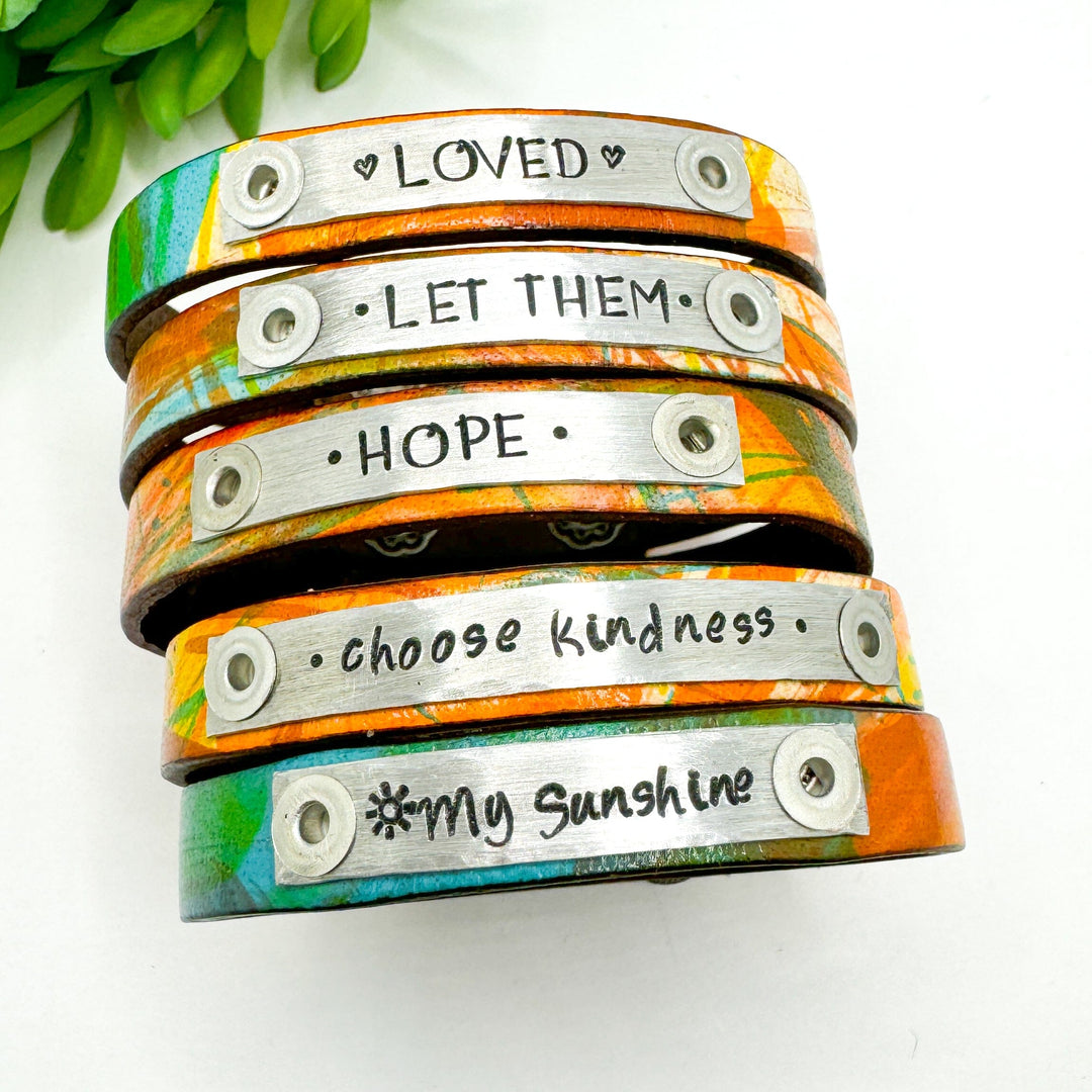 Sunset Splash | 5 Phrases | Leather Skinny Bracelet | Adjustable Skinny Bracelets Create Hope Cuffs