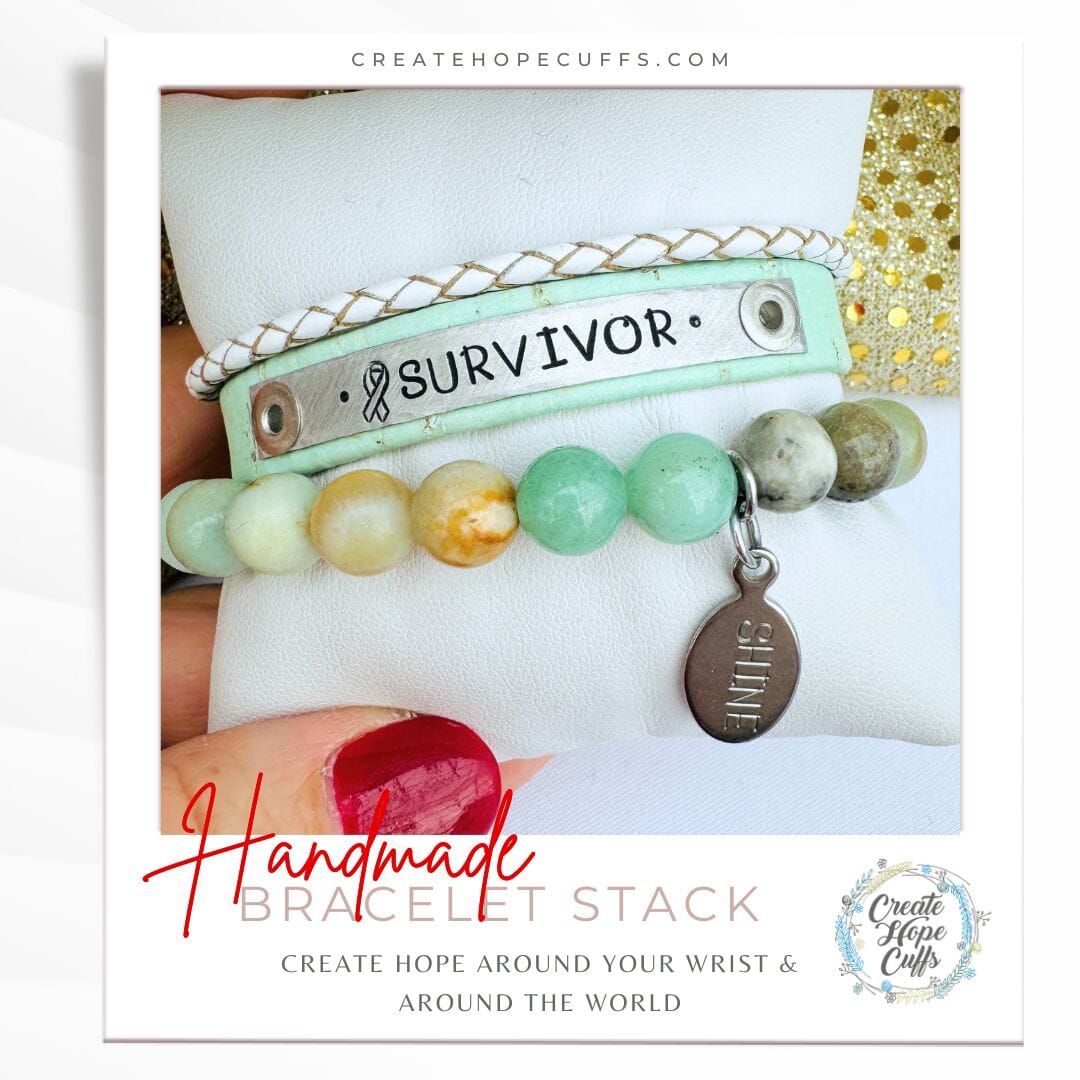 SURVIVOR Mint Stack | Skinny Cork Set | 3 pieces | Bracelets | Womens Skinny Bracelets Create Hope Cuffs