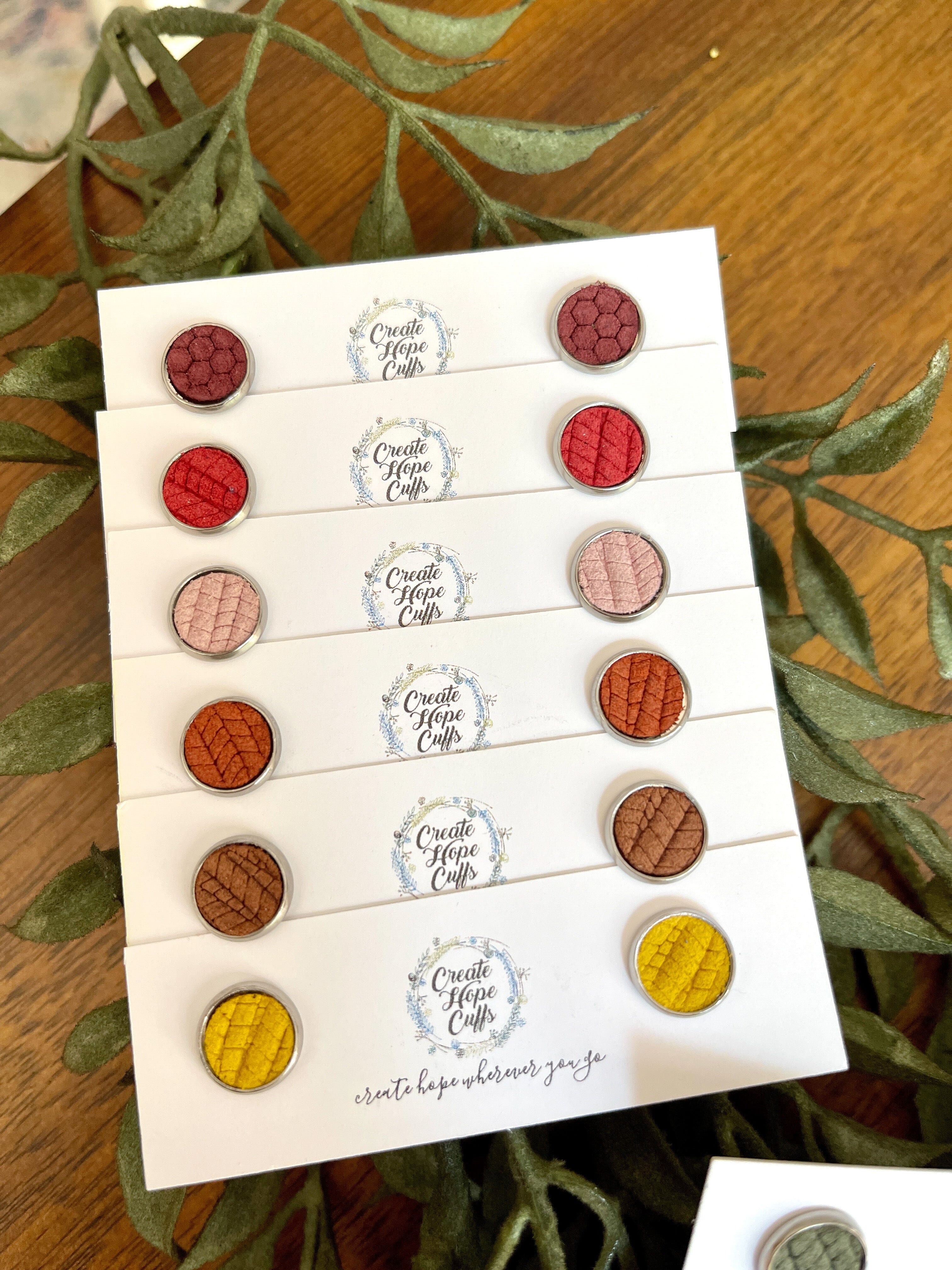 Textured STUD | 10mm | 12 Colors | Leather Earrings, Hypoallergenic Leather Earrings Create Hope Cuffs