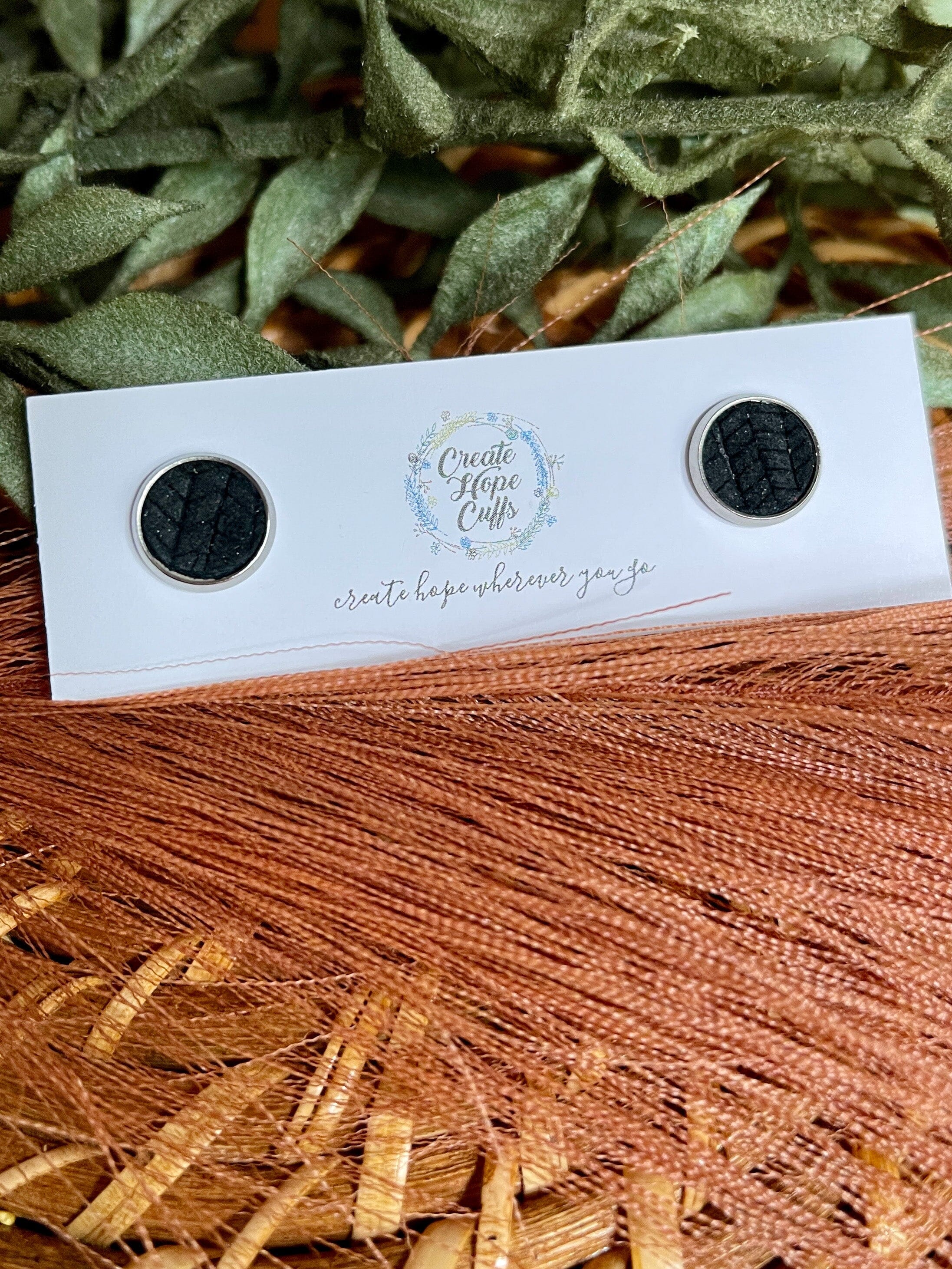 Textured STUD | 10mm | 12 Colors | Leather Earrings, Hypoallergenic Leather Earrings Create Hope Cuffs Black