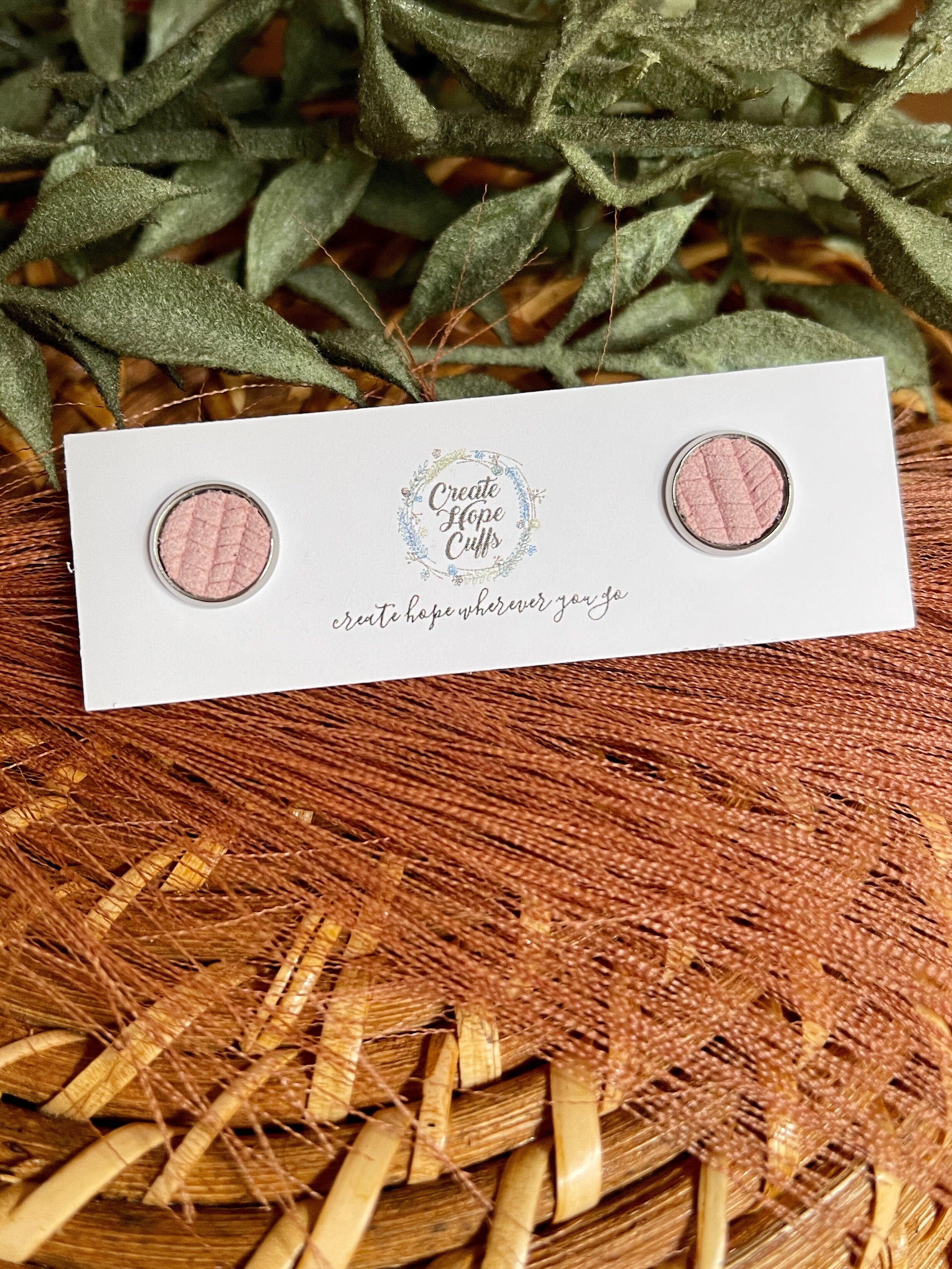 Textured STUD | 10mm | 12 Colors | Leather Earrings, Hypoallergenic Leather Earrings Create Hope Cuffs Blush Pink