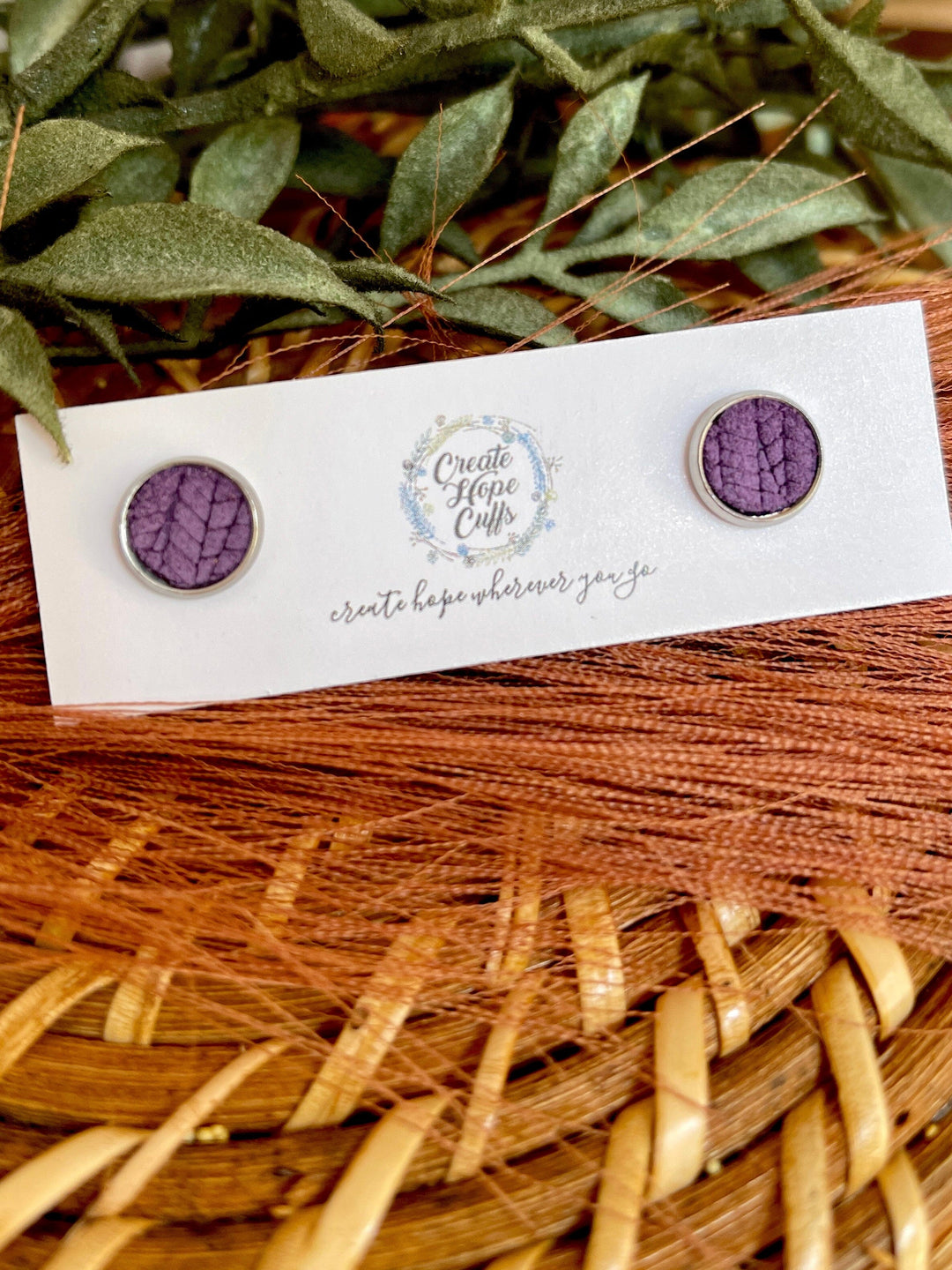 Textured STUD | 10mm | 12 Colors | Leather Earrings, Hypoallergenic Leather Earrings Create Hope Cuffs Purple 