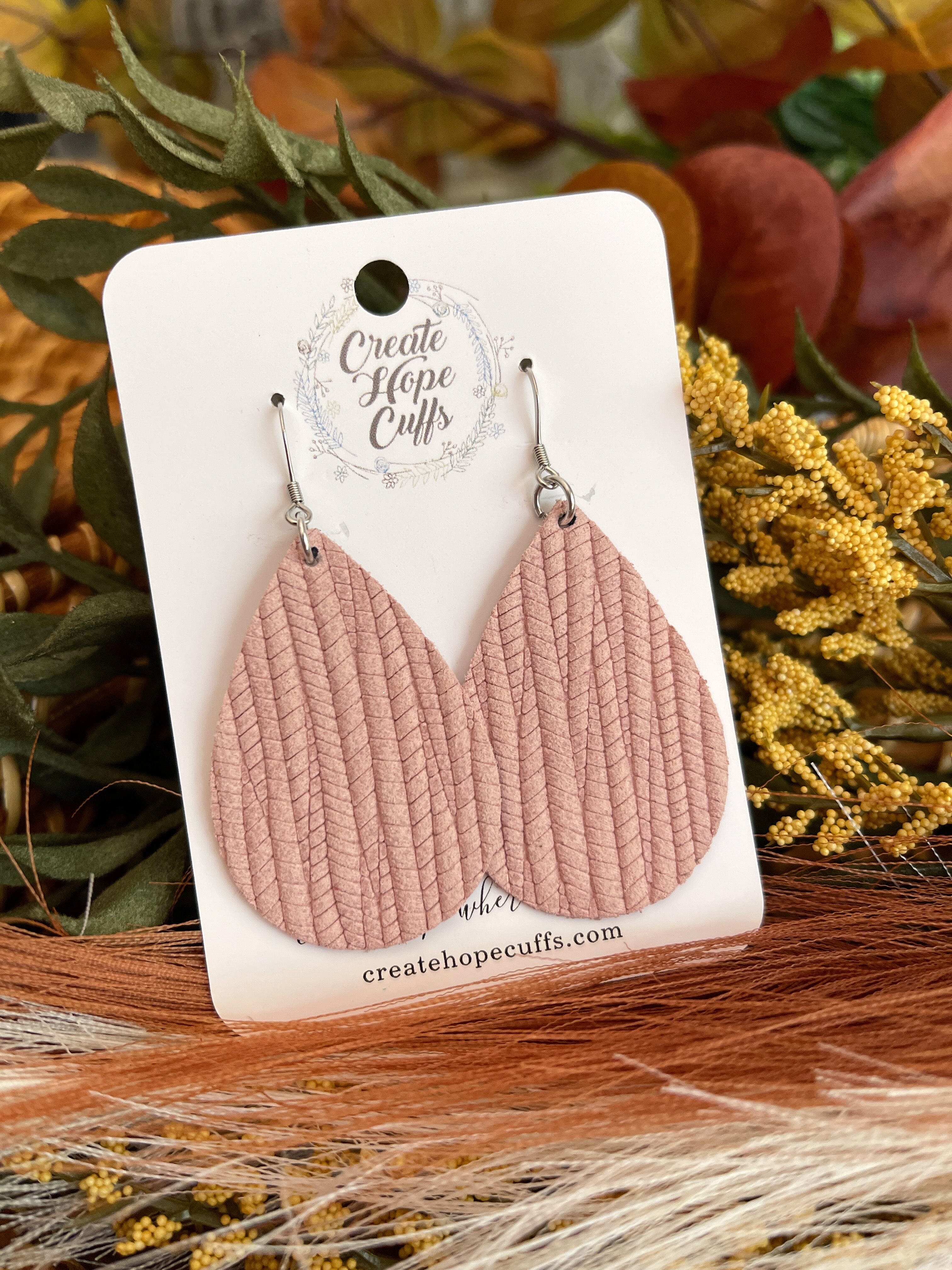 Textured Teardrop Leather Earrings | 14 Colors | Hypoallergenic Leather Earrings Create Hope Cuffs