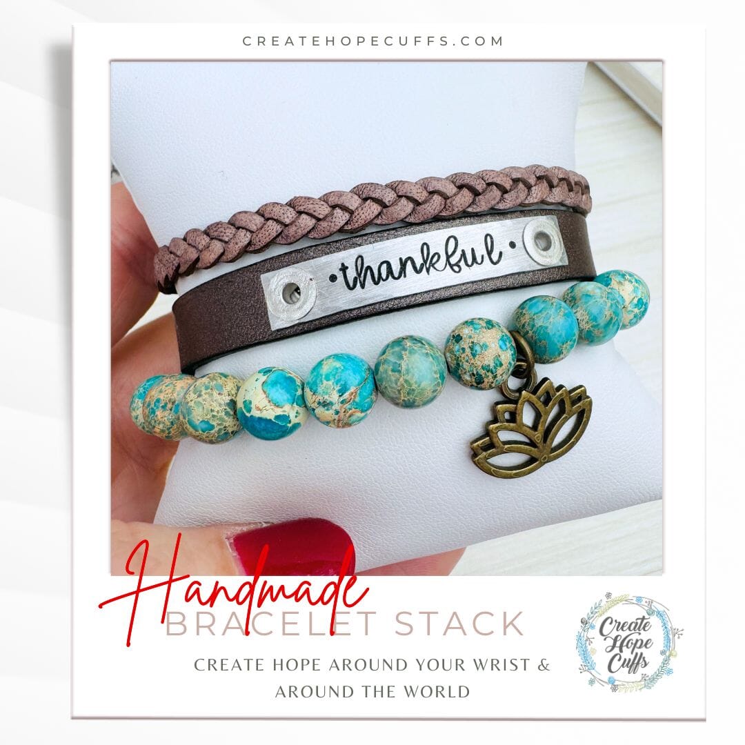 THANKFUL Metallic Taupe Stack | Skinny Leather Set | 3 pieces | Bracelets | Womens Skinny Bracelets Create Hope Cuffs