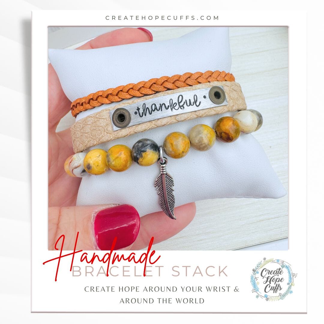 THANKFUL Nordic Beige Stack | Skinny Leather Set | 3 pieces | Bracelets | Womens Skinny Bracelets Create Hope Cuffs