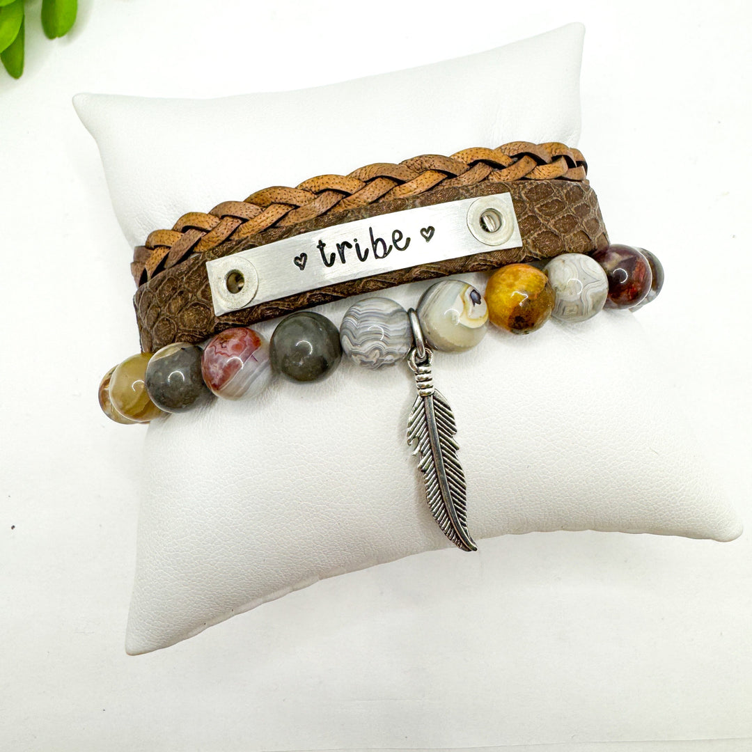 TRIBE Stack | NORDIC BROWN Skinny Leather Set | 3 pieces | Bracelets | Womens Skinny Bracelets Create Hope Cuffs