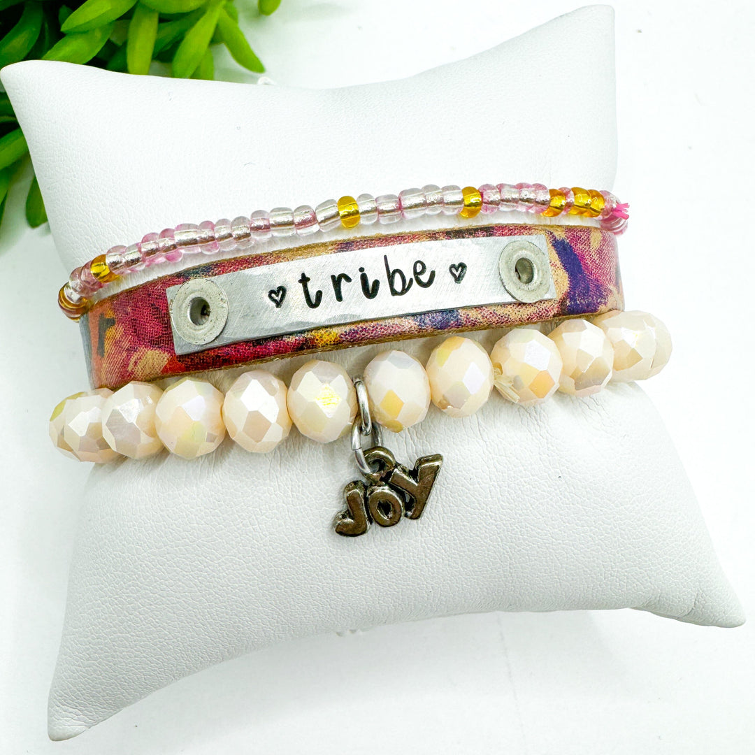 TRIBE Stack | Tan Watercolor Skinny Leather Set | 3 pieces | Bracelets | Womens Skinny Bracelets Create Hope Cuffs