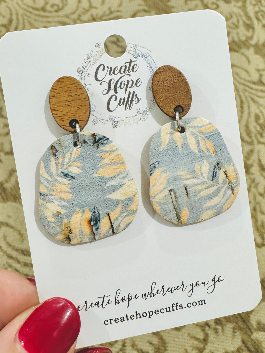 Vintage Frond Leaves | Stacked Wood Stud Leather Earrings | Hypoallergenic | Women Leather Earrings Create Hope Cuffs