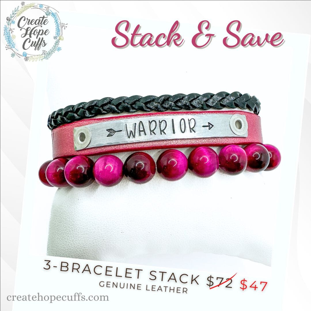 WARRIOR Stack | Skinny Leather Stack Set | 3 pieces | Bracelets | Womens Skinny Bracelets Create Hope Cuffs